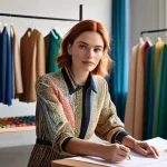 패션디자인 직무별 필요 역량 - **Fashion Designer's Creative Haven**
    A vibrant, sunlit fashion studio, filled with mood boards,...