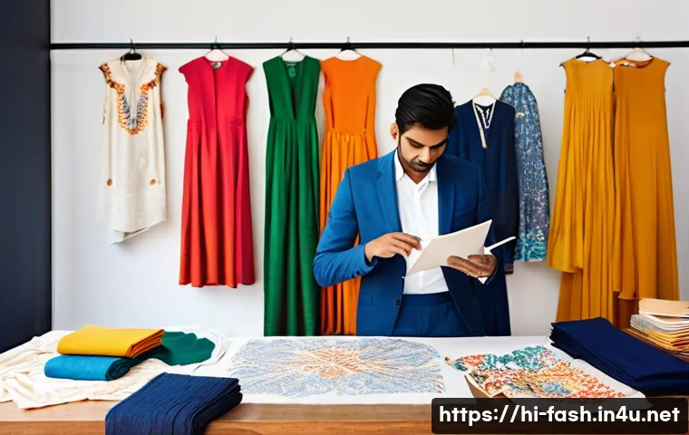 패션디자인 협업 사례와 팁 - **Prompt:** A diverse group of professional fashion designers, including an Indian textile artist an...