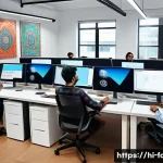 패션디자인 업무 효율화 팁 - A modern digital design workspace featuring a diverse team of Indian designers collaborating via clo...